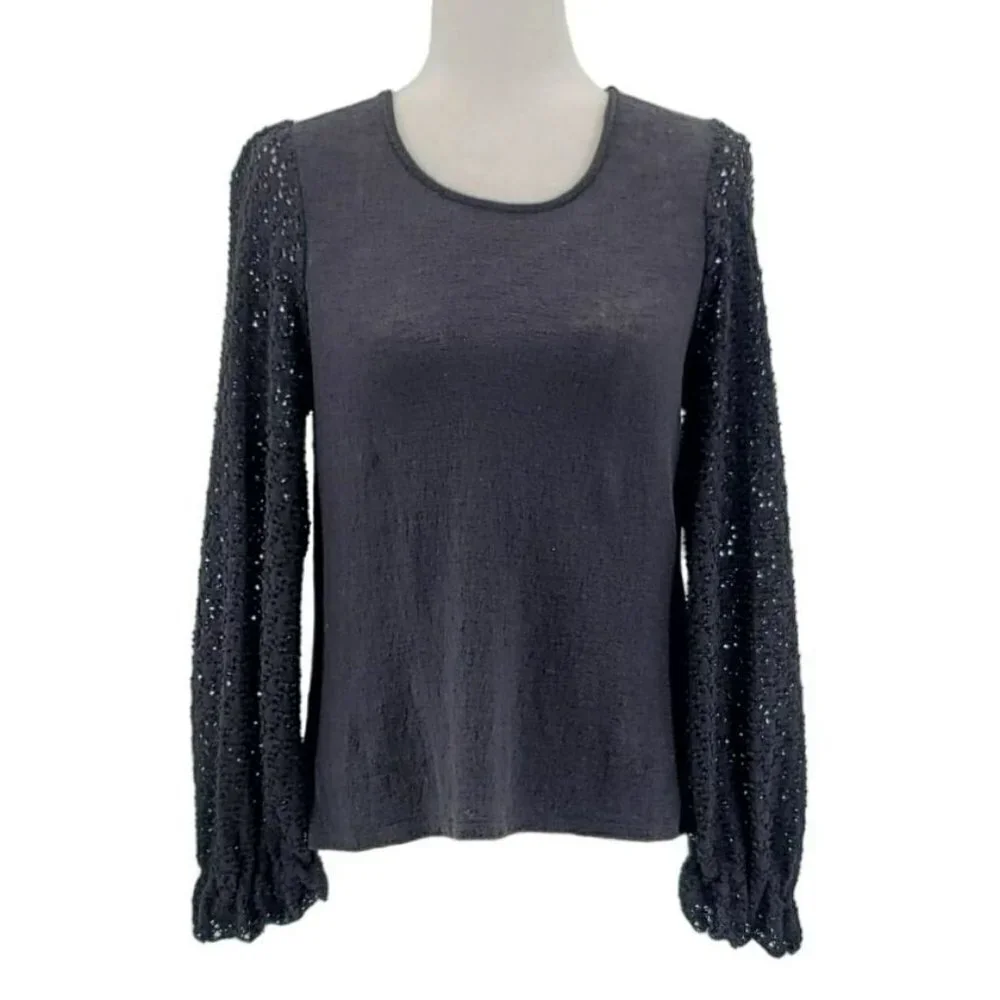Madewell Textured Knit Black Balloon Sleeve Sweater Womens Small